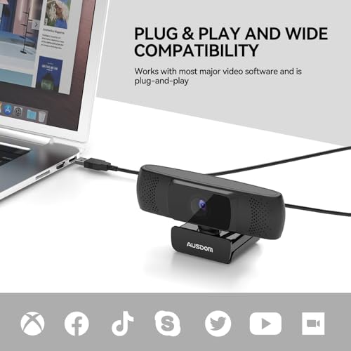 AUSDOM AF640 1080P Webcam with Microphone, 90°FOV USB PC Camera Webcam with Privacy Cover, Plug and Play Computer Camera for Online Calling/Conferencing, Zoom/Skype/YouTube, Laptop/PC