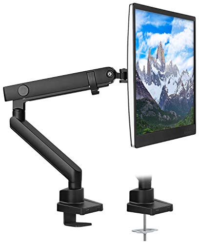 Mount-It! Single Monitor Arm Desk Mount for 24-32 Inch Computer Screens, Full Motion Aluminum Stand, VESA 75x75 100x100, Holds up to 17.6 lbs, Cable Management, C-Clamp and Grommet Base, Black