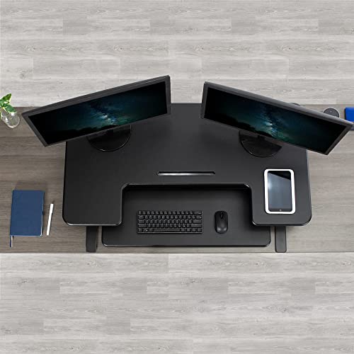 VIVO 42 inch Electric Height Adjustable Stand Up Desk Converter, VE Series, Sit to Stand Tabletop Dual Monitor Riser with USB Port, Black, DESK-V000VLE