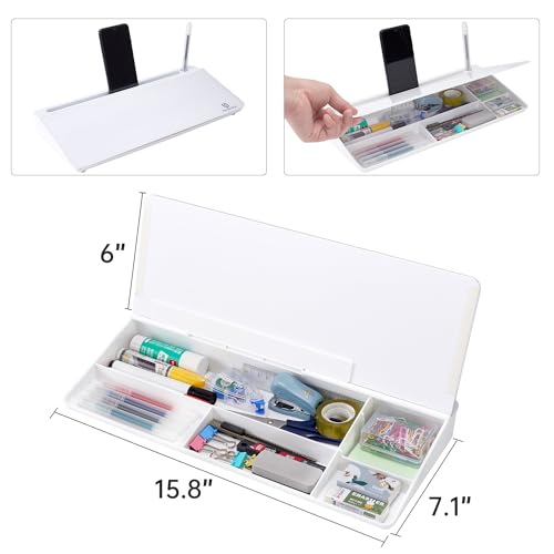 TSJ OFFICE Small Desktop Whiteboard -Glass Dry Erase Board Computer Keyboard Stand White Board Surface Pad with Drawer, Desk Organizers with Accessories for Office, Home, School Supplies - White