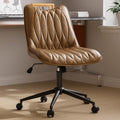 Bananister Armless Office Chair, Swivel Rolling Leather Desk Chair, Brown