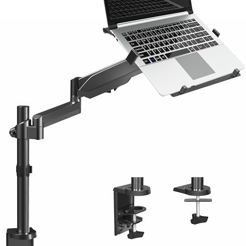 VIVO Universal Adjustable 10 to 15.6 inch Laptop Mount for Desk, Single Tension Arm VESA Notebook Stand with C-clamp and Grommet Options, Black, STAND-V101L