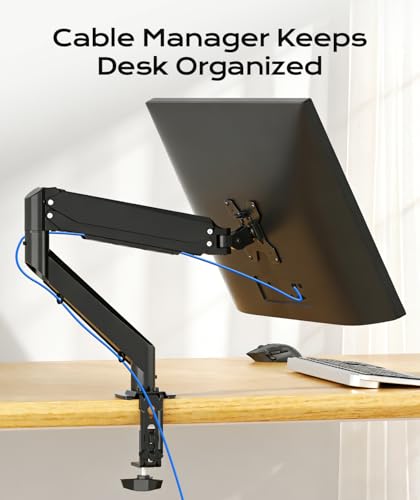 Pholiten Single Monitor Mount, Fully Adjustable Gas Spring Single Monitor Arm for up to 35 inch Screens, Computer Monitor Stand for Desk Holds up to 24lb, VESA 75/100mm, Black