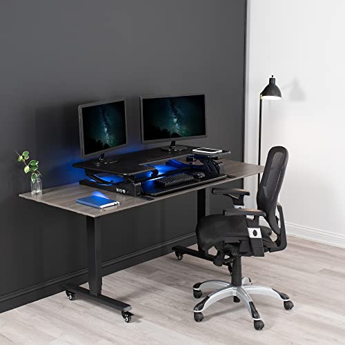 VIVO 42 inch Electric Height Adjustable Stand Up Desk Converter, VE Series, Sit to Stand Tabletop Dual Monitor Riser with USB Port, Black, DESK-V000VLE
