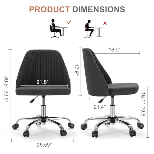 DUMOS Office Chair, Comfy Desk Chair Rolling Vanity Swivel Task Chairs with Wheels, Wide Seating Armless Height Adjustable Computer Chairs for Home,Bedroom,Student,Adults, Graphite