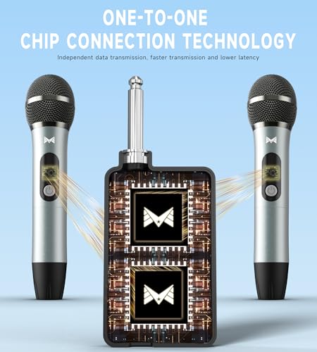 Wireless Microphones, Wireless Microphone with One-To-One Chip Connection, Volume Control, 200-Foot Receiving Distance, All-Metal Tube Microphone, Suitable for Video Recording, Family Gatherings