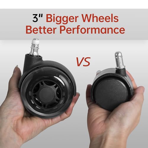 Office Chair Wheels, 3 Inch Double Rollerblade Office Chair Wheel Replacement-Smooth & Quiet Rolling Chair Wheels for Hardwood Floors & Carpet for Heavy Duty Gaming Chair Set of 5 Black