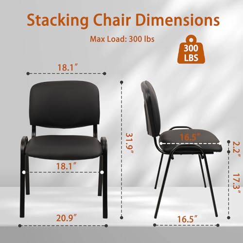 CLATINA Stacking Waiting Room Chairs, PU Leather Armless Office Guest Chair with Metal Frames, Stackable Conference Room Chairs No Wheels for Reception Lobby Side Training School, Black Set of 5