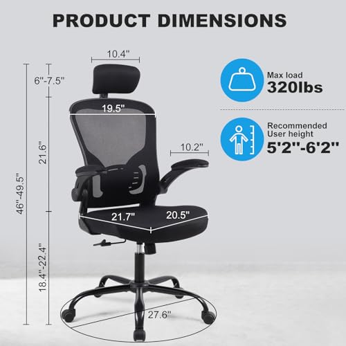 10 Pack Ergonomic Office Chair with 3D Adjustable Headrest, Mesh Home Office Desk Chairs with Lumbar Support & Flip-Up Armrests for Office, Home and Conference Room(10 Pack)