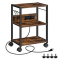 MAHANCRIS Industrial Printer Cart, 3-Tier Mobile Printer Stand, Rolling Cart with Power Outlets and USB Ports, Home Printer Stand with 2 Hooks, for Office, Living Room, Rustic Brown PTHR40E01Z