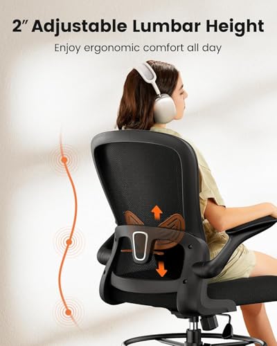 ErGear Drafting Chair, Standing Desk Chair with Flip-Up Armrests, High Desk Chair Adjustable Height, Ergonomic Tall Office Chair with Lumbar Support and Adjustable Footrest Ring