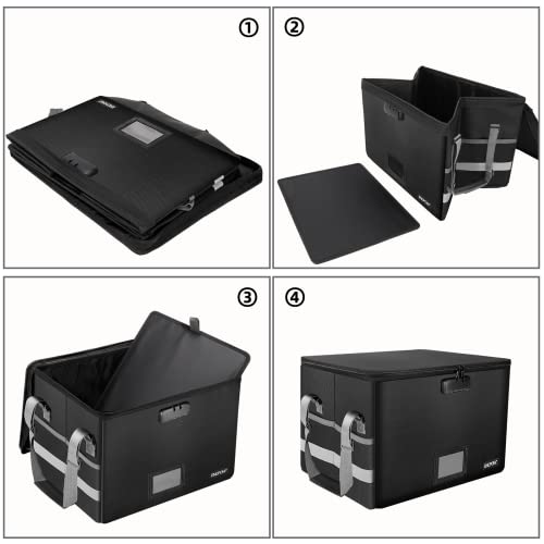 ENGPOW File Box with Lock,Fireproof Document Box with Zipper＆Pockets,Collapsible File Organizer Filing Storage Cabinet with Handle,Portable Home Office Safe for Hanging Letter/Legal Folder,Black