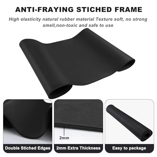 31.5" x 15.7" Waterproof Fabric Desk Pad, Rubber Anti-Slip Base, Stitched Edges No Curling, Fits Laptop Keyboard and Mouse, Smooth Office Mat Large Mouse Pad for Work Game, Black