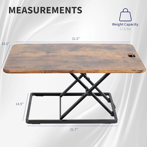 VIVO Ultra-Slim 32 Inch Single Top Height Adjustable Standing Desk Riser, Compact Sit Stand Desktop Converter for Monitor or Laptop, Vintage Brown, DESK-V032JN