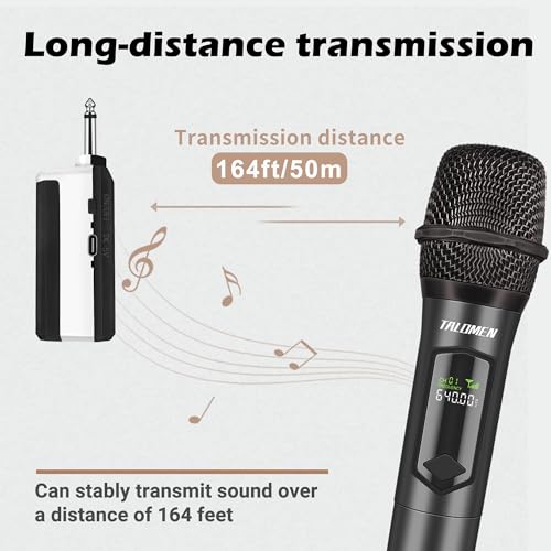 talomen Wireless Microphone,Professional Dual Handheld Cordless Dynamic Mic System with Rechargeable Receiver(160 Ft),Karaoke Microphone Set for Singing,Karaoke,Wedding,DJ,Party,Speech,Church,K60-2