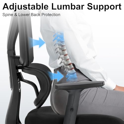 Ergonomic Office Chair,Computer Desk Chair with Adjustable Lumbar Support & 3D Headrest,5D Armrests,90-135° Recline,Breathable Mesh High Back,BIFMA Certified,Home Office Gaming Chair for Adults,Black