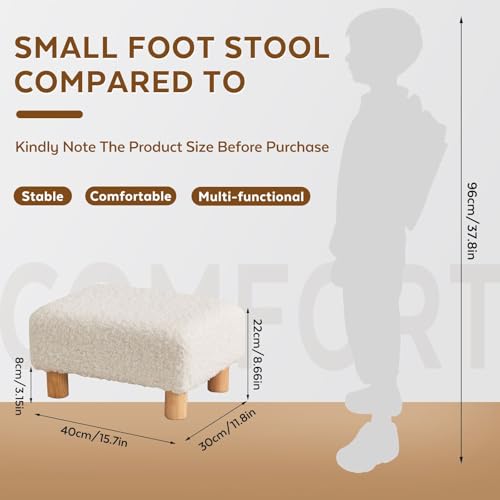 FIMIVIBI Small Foot Stool Ottoman, Sherpa Footstool Ottoman Foot Rest for Couch, Rectangle Footstools and Ottomans Small for Living Room, Entryway and Bedroom (White)