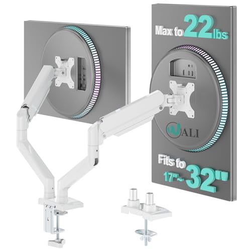 WALI Dual Monitor Stand, Adjustable Arm Monitor Mount for 2 Monitors up to 32 Inch,19.8lbs Capacity (GSMP002W), White by WALI