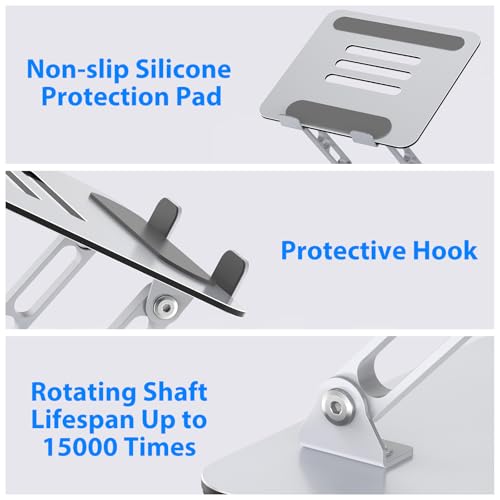 Gogoonike Laptop Stand for Desk, Adjustable Laptop Riser, Metal Foldable Computer Stand Holder Portable Notebook Mount, Ventilated Cooling Printer Stand Compatible with 10-15.6” Laptops