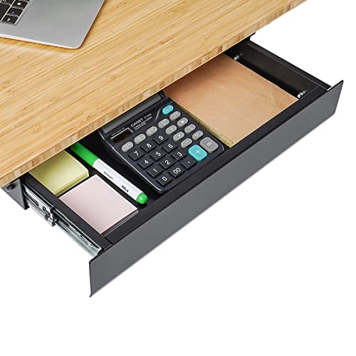 FLEXISPOT Under Desk Drawer, Steel Drawer for Desk Slide-out, Under table Mounted Drawer, Standing Workstation Storage Attachment for Office Home - 17.7” Width, Black