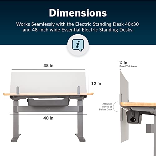 Vari Acrylic Modesty Panel 48 - Privacy Divider for Above or Below Desktop - Easily Clamps to Desk with No Tools Required - Durable Frosted Acrylic Finish