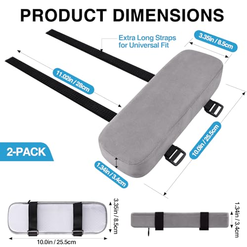Smiry Ergonomic Office Chair Armrest Pads, Memory Foam Arm Rest Covers, Non-Slip Armrest Cushion with Adjustable Buckles and Straps, Elbow Relief for Desk, Gaming & Wheelchair (Grey, Set of 2)