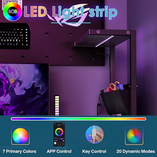 33.7 Inch Small Gaming Desk Table with LED Lights & Power Outlets, Compact L Shaped Gaming Computer Desk with CPU Stand, Drawer & Storage, Corner PC Desk for Kids, Home Office , Bedroom, Black