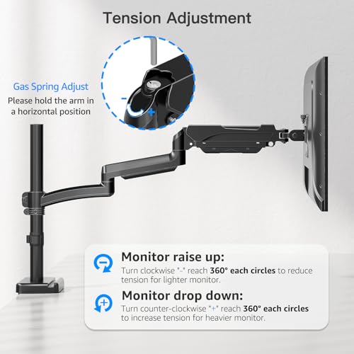 ErgoFocus Long Arm Monitor Mount, 13 to 32 inch Computer Desk Mount, Extra Long Adjustable Stand, Hold up to 19.8lbs, Tall Arm with Tilt, Swivel, Rotation, VESA 75/100mm