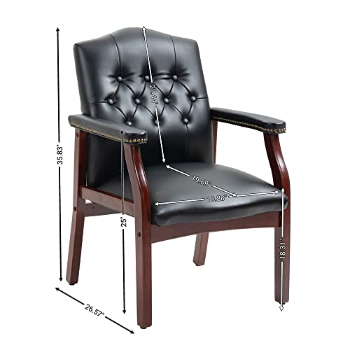 Black Leather Office Chairs Set of 2 -Ergonomic Executive Guest Chairs for Reception, Multi-Scene Use (Waiting Room, Meeting, Conference, Lobby, Conference, Church) High Back No Wheels with Arm Design