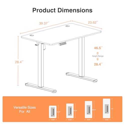 Sweetcrispy Electric Standing Desk Adjustable Height, 40x24 Inch Sit Stand Up Home Office Desks Computer Workstation PC Work Table with 3 Memory Preset Splice Wood Board Metal Frame, White