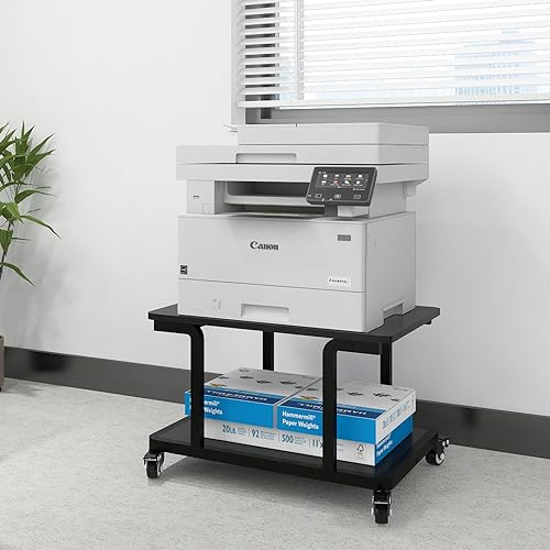 Natwind 2 Tier Laser Printer Stand,24''x20''x15'' Large Printer Table Copier Stand Under Desk,Heavy Duty Rolling Cart with Paper Storage Shelf,Printer Holder on Wheels for Home Office (Black)