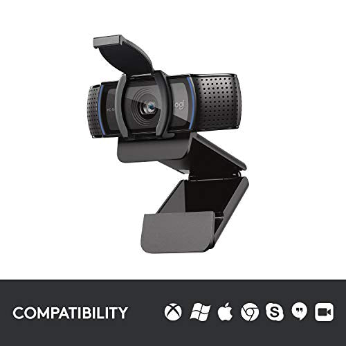 Logitech C920S HD Pro Webcam, Full HD 1080p/30fps Video Calling, Clear Stereo Audio, Light Correction, Privacy Shutter, Works with Skype, Zoom, FaceTime, Hangouts, PC/Mac/Laptop/Tablet/Xbox