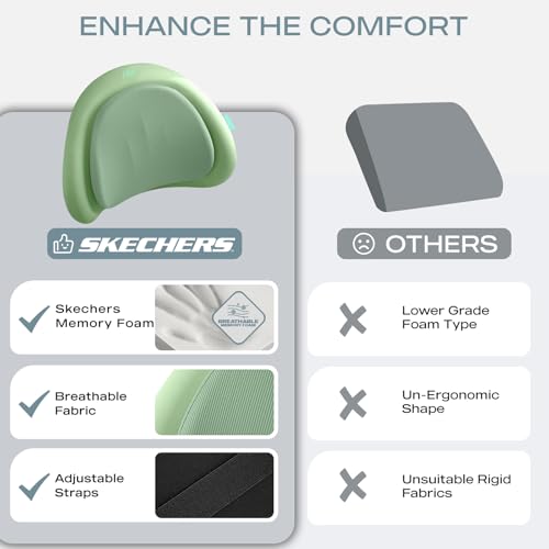 Skechers Lumbar Pillow Premium Memory Foam, Double-Layer-Office Chair Cushion for Tailbone Pain Relief,Butt Pillow for Office Chair,Car seat Cushion,Long Sitting Office Workers,and Car Drivers,Green