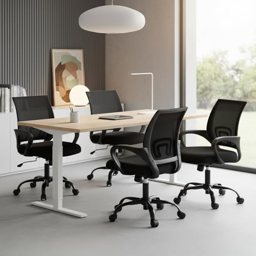 OLIXIS Office Desk Chair - Ergonomic Mid Back with Lumbar Support & Rocking Mode, Height Adjustable with Fixed Armrest, Storage Back for Computer, Gaming, Conference, Meeting, 360° Swivel, Black
