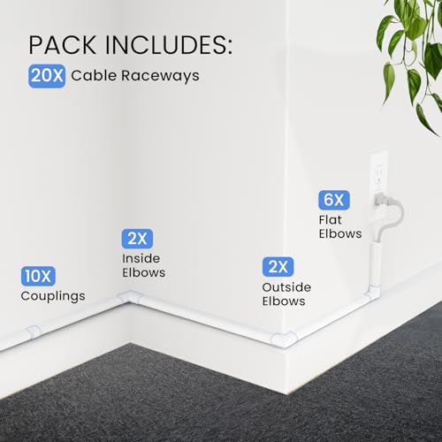 EVEO Cable Hider - One Cord Hider 300” Cord Cover Wall Cable Hider, Cable Concealer, Wire Hiders for TV on Wall. Cable Management, Cord Hider Cable Raceway Wire Covers for Cords (White, Small)