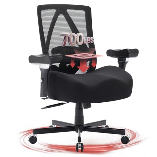 Big and Tall Office Chair 700lbs, Ergonomic Desk Chair with W Wide Thick Cushion, Executive Mesh Office Chair with Adjustable Lumbar Support & 4D Armrest, Computer Task Chairs for Heavy People, Black