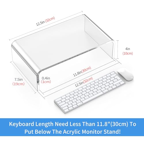 Beimu Acrylic Monitor Stand Riser L12.5''xW7.5''xH4'' Acrylic Laptop Stand Riser Clear Computer & Laptop Stand for Desk, Compatible with All Notebooks and Monitor, Decoration for Office & Home