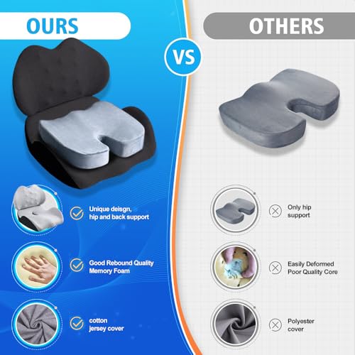 Lexeme X Large Memory Foam Seat Cushion Lumbar Support Pillow for Sciatica & Tailbone Pressure Relief Coccyx Pad for Office Chair, Car,Wheelchair,Home,Office