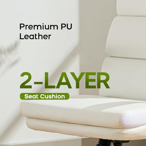 Office Chair Adjustable Desk Chair Mid Back Executive Comfortable Bonded Leather Ergonomic Back Support Home Computer Chair with Padded Flip-up Armrest Swivel Wheels (White)
