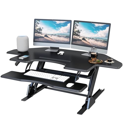 Lubvlook 47 inch Corner Standing Desk Converter, Height Adjustable Sit Stand Desk Riser, Black, GSD06T