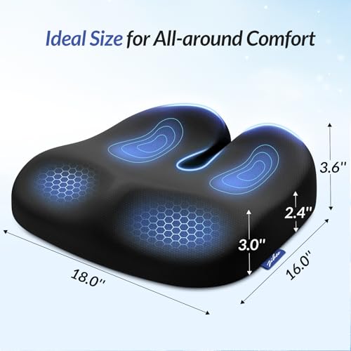 ZIKEE Ergonomic Seat Cushion with Thigh Slope for Long Sitting, Memory Foam Office Chair Cushion for Car, Home, U-Shaped Design Relieves Hip, Tailbone Pain, Non-Slip Sciatica Pain Relief Pillow