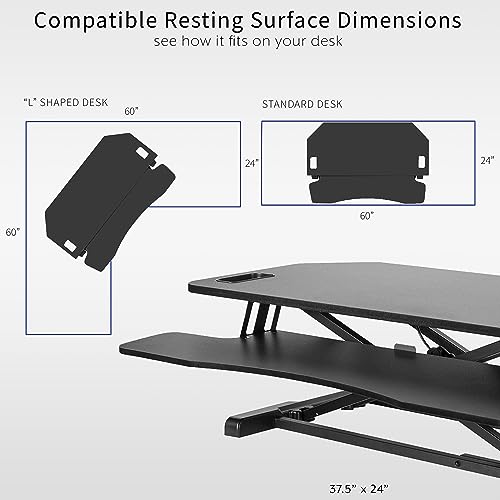 VIVO Extra Wide 38 inch Corner Desk Converter, K Series, Height Adjustable Sit to Stand Riser, Dual Monitor and Laptop Workstation with Wide Keyboard Tray, Black, DESK-V000KL