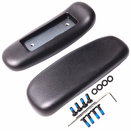 CHAHEKAI Office Chair Arm Replacement, PU Armrest Arm Pads Caps, Univeral 4" Mounting Hole, (Set of 2) Black with Screws Washer and Wrench