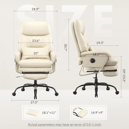 FLEXISPOT Multi-Task Ergonomic Office Chair with Footrest Computer Desk Chairs Indoor Lounge Chair with 90-165° 4-Level Reclining, Chairs for Working Relaxing Sleeping, PU Leather+Iron Base, White