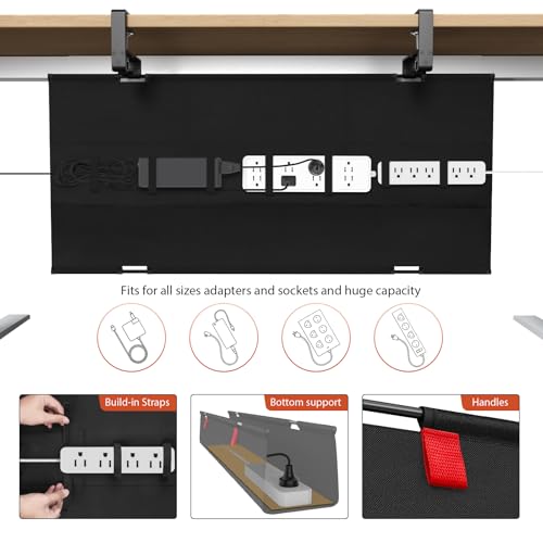 Univivi No Drill Under Desk Cable Management Tray, 36" Cord Organizer for Table, Clamp/Screw Mount Desk Cable Management, Premium Fabric Cable Management Tray for Office, Home