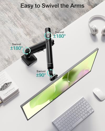 Single Monitor Desk Mount, 13-32 inch Adjustable Full Motion Monitor Arm, Computer Monitor Stand Holder with Clamp and Grommet Base, Fits 4.4 to 22lbs Screens, VESA Mount Bracket, Black, Freelift Pro