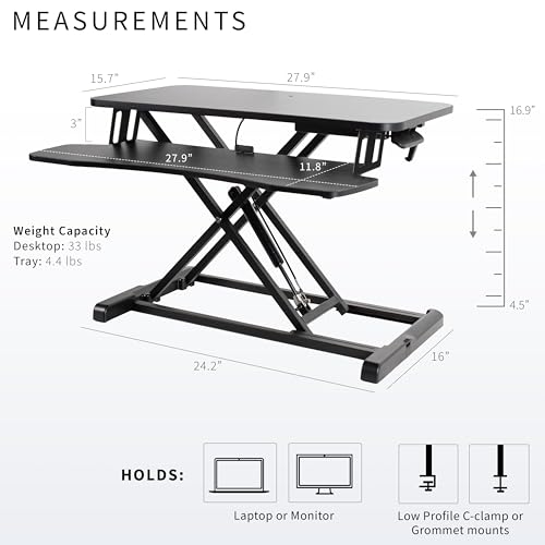 VIVO 28 inch Desk Converter, K Series, Height Adjustable Sit to Stand Riser, Dual Monitor and Laptop Workstation with Keyboard Tray, Black, DESK-V028KB