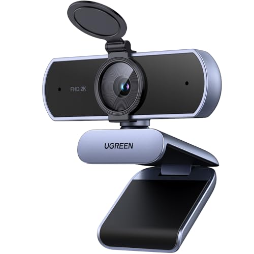 UGREEN 2K Webcam for PC Ultra HD 1080P Computer Webcam with Microphone, PC Camera with Privacy Cover, USB Web Camera for Streaming, Conference, Video Calling, Zoom, Skype, Teams, FaceTime, Grey
