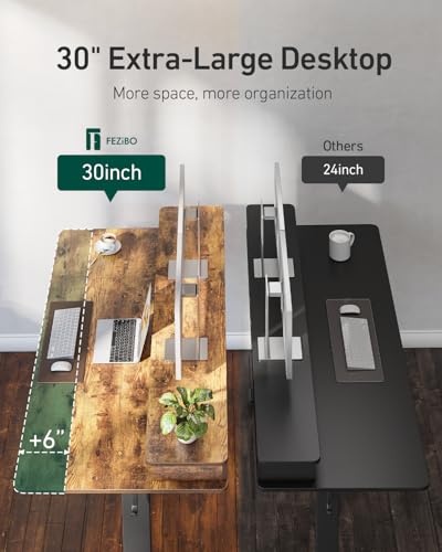 CubiCubi 55" x 30" Standing Desk with Drawers, Height Adjustable Electric Workstation, Computer Sit Stand Up Table with Large Storage Shelf 4 Drawers and 2 Hooks, Rustic Brown