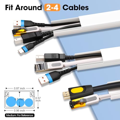 YesBes 116in Cord Hider Kit, Cord Covers for Wires on Wall, Paintable Cable Raceway, Cord Hider for Wall Mount tv, tv Cable Hider Wall kit, Wire Covers for Cords, W0.96in X H0.57in, White